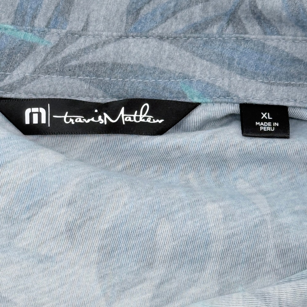 TravisMathew Polo Shirt Mens XL Grey Tropical Floral Palm Leaf Pima Cotton Blend - Picture 4 of 9